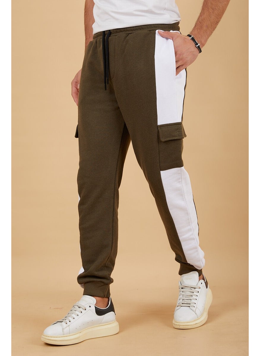 Men's Slim Fit Ribbed Leg Paneled Cargo Pocket Sweatpants