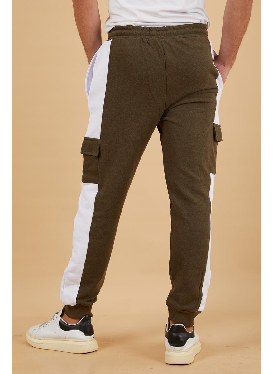 Men's Slim Fit Ribbed Leg Paneled Cargo Pocket Sweatpants