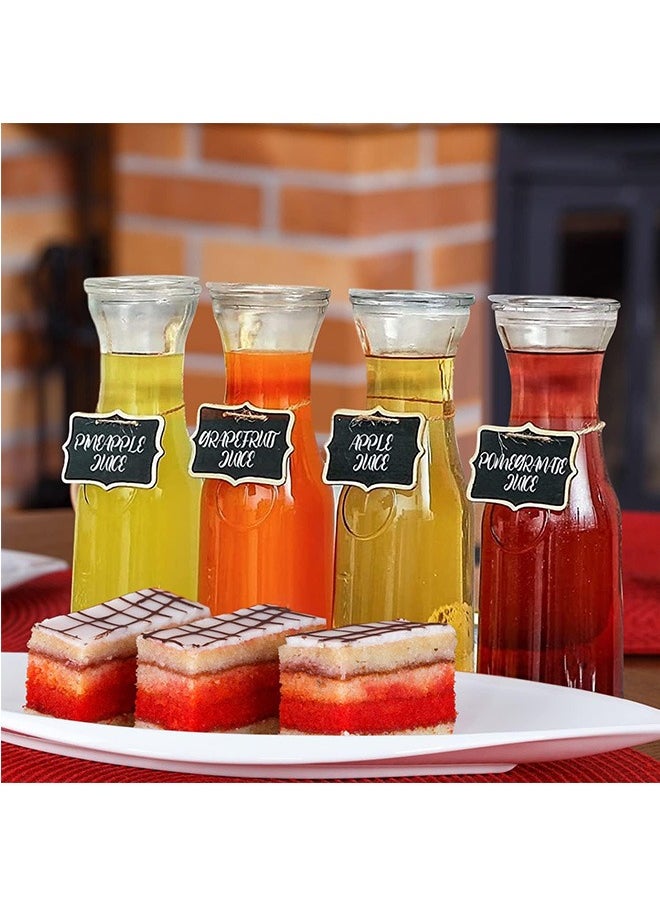 Set of 4 Glass Carafe with Lids, 1 Liter Beverage Pitcher Carafe for Brunch, Cold Water, Juice, Milk, Iced Tea, Lemonade - 4 Wooden Chalkboard Tags Included