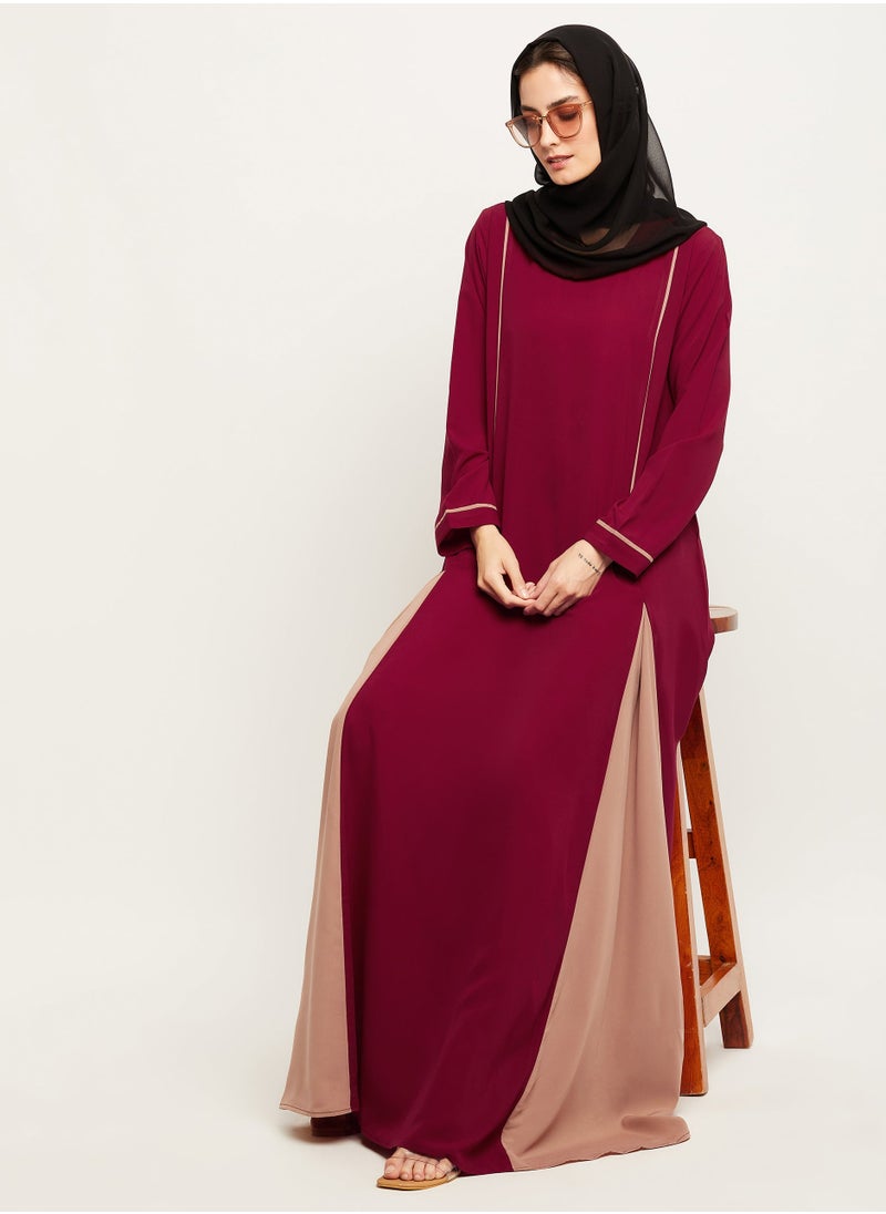 Maroon & Beige Two Colors Modern Closed Abaya