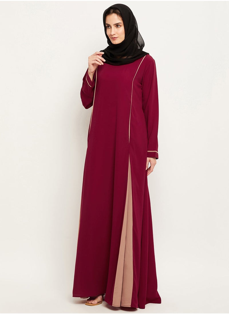 Maroon & Beige Two Colors Modern Closed Abaya