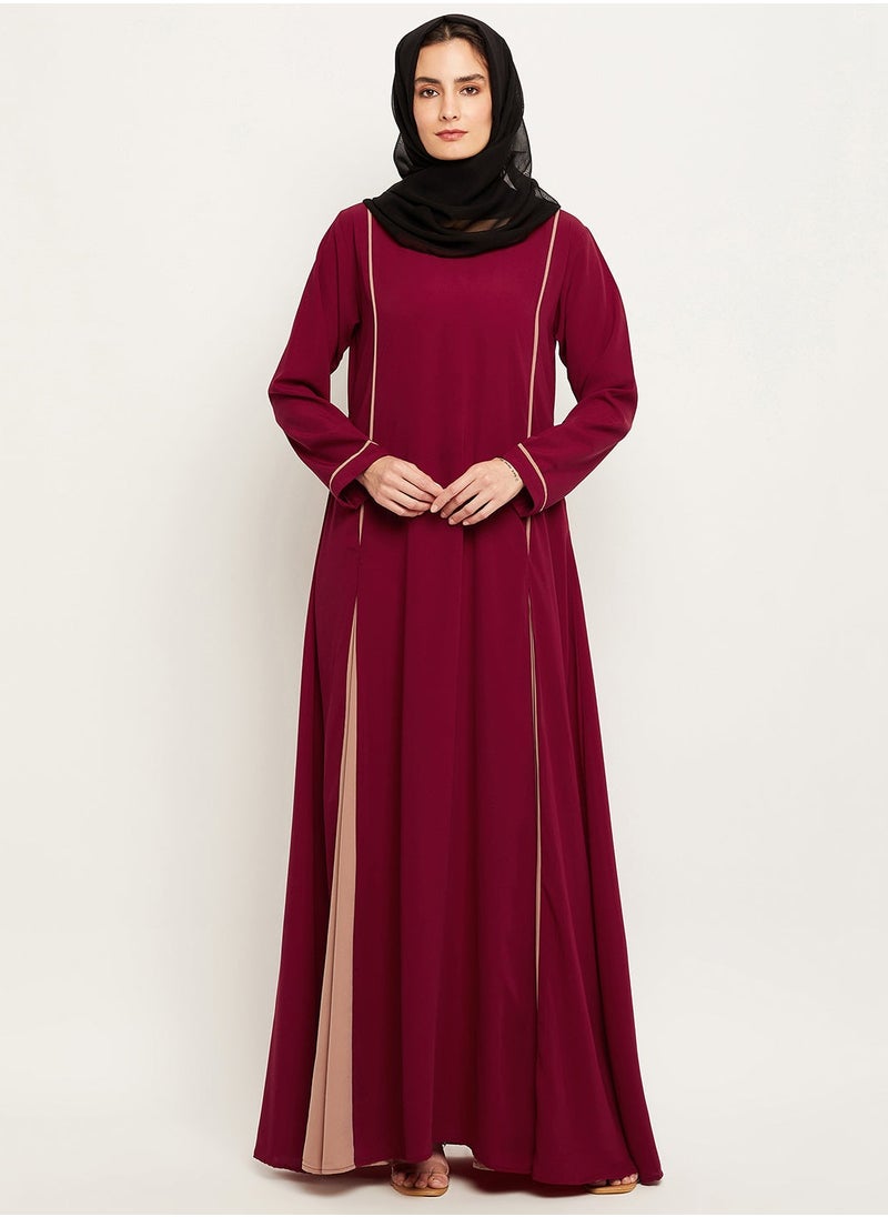 Maroon & Beige Two Colors Modern Closed Abaya