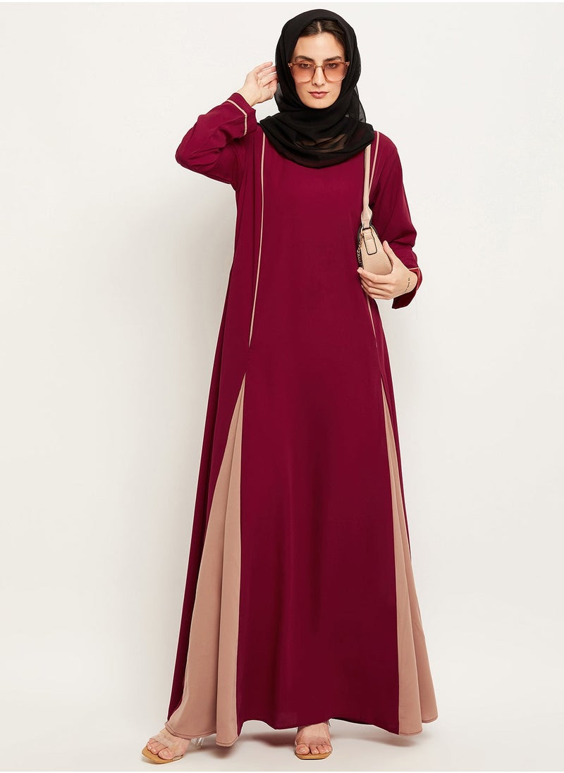 Maroon & Beige Two Colors Modern Closed Abaya