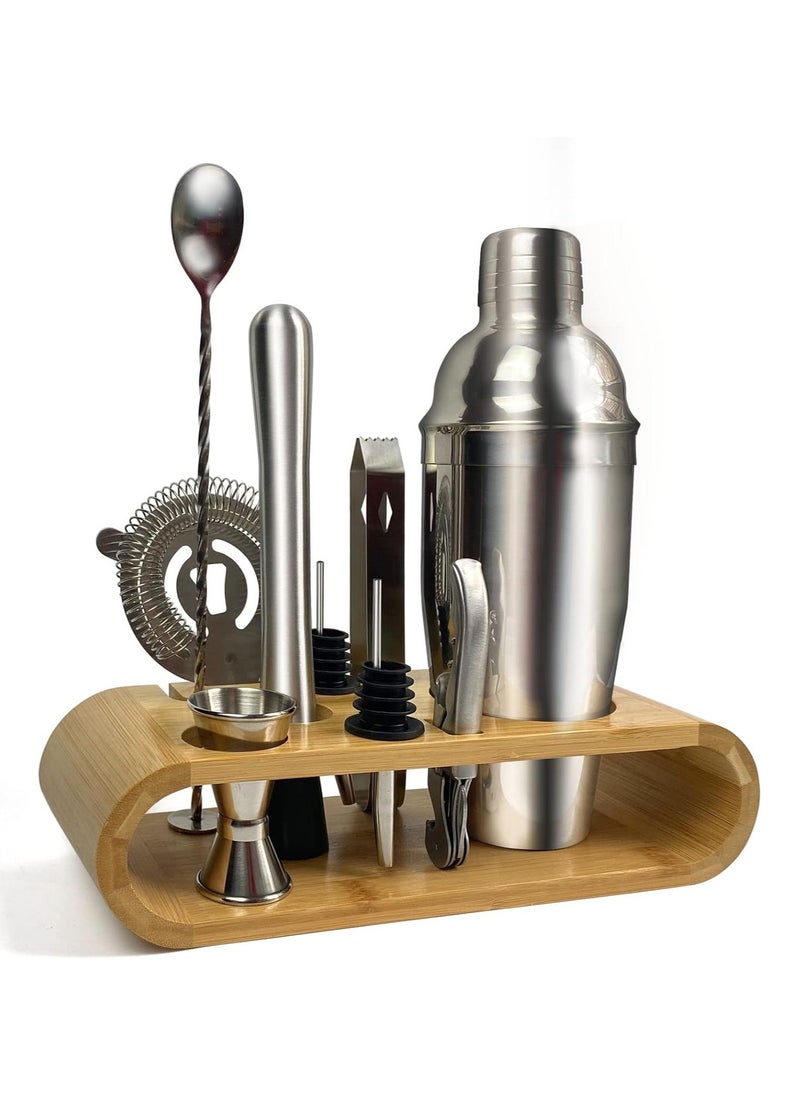 Cocktail Shaker Set With Stand Silver/Brown