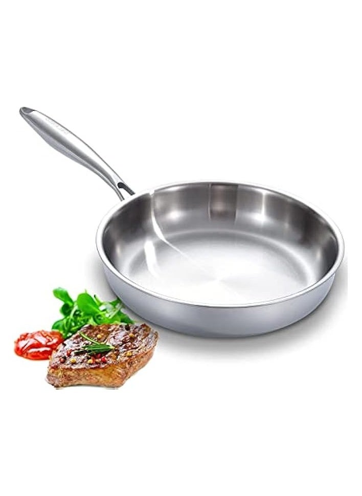 Full Clad Tri-Ply Stainless Steel Frying Pan, 10 inch Pan, All Stove Compatible Up to 600℉, Heavy Duty, Oven Safe Skillet, 18/10 Cooking Pan