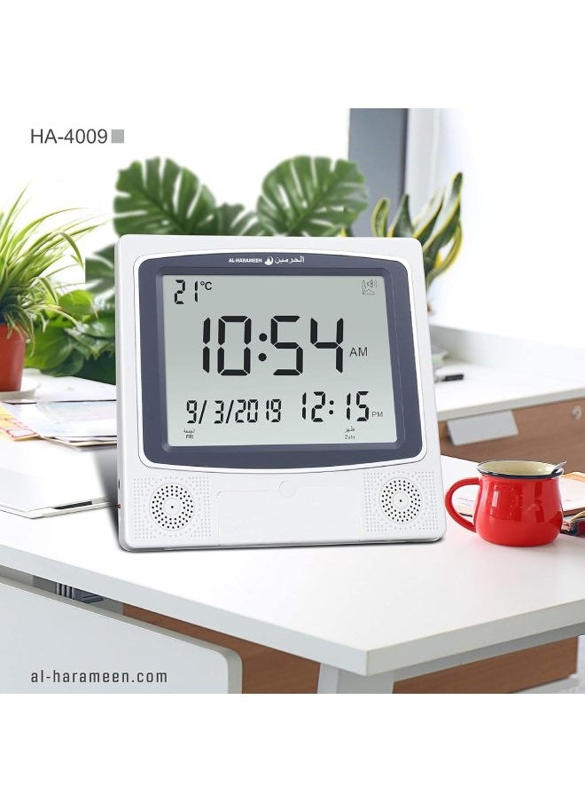 Digital Azan Table Alarm Clock Silver/Black 22.5x21.5cm