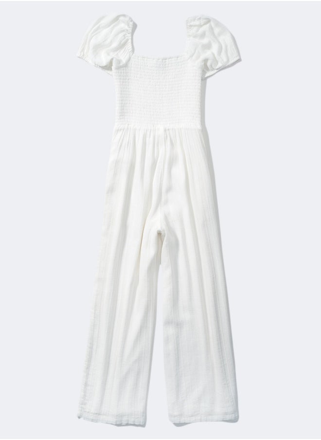 AE Smocked Puff-Sleeve Jumpsuit