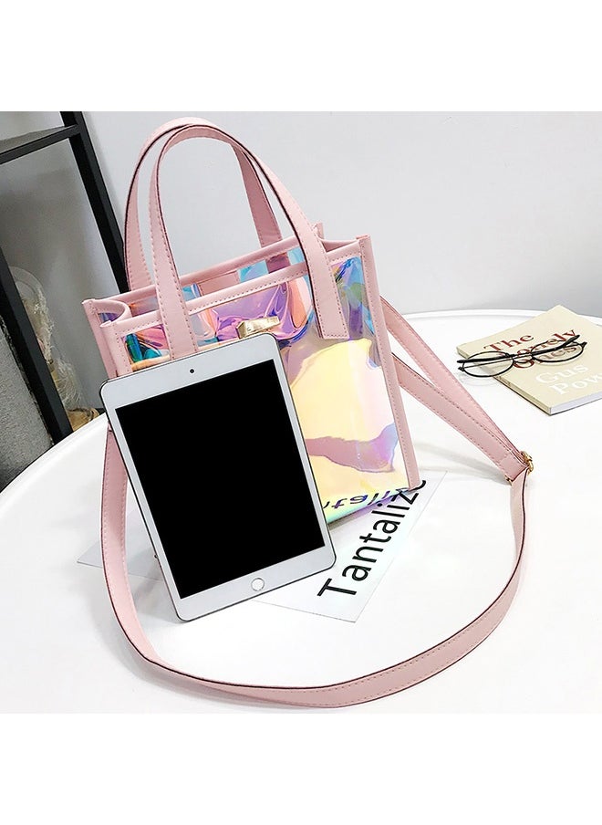 Transparent Laser Bag Shopper Hologram Pvc Shoulder Crossbody Bag Pink/Blue