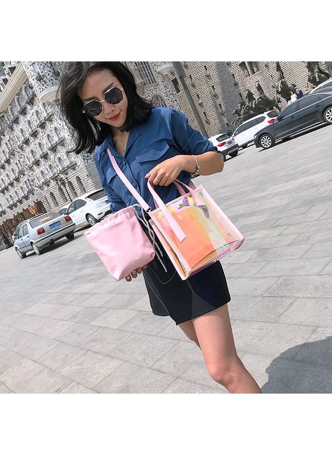 Transparent Laser Bag Shopper Hologram Pvc Shoulder Crossbody Bag Pink/Blue