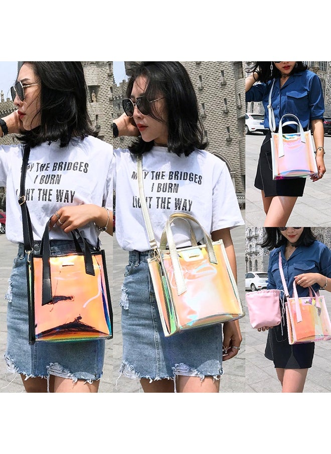 Transparent Laser Bag Shopper Hologram Pvc Shoulder Crossbody Bag Pink/Blue