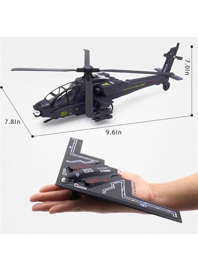 Double Metal Army Fighter Jet and Helicopter Airplane Toys Model with Light and Sound, Military Fighter Aircraft Flying Toys Diecast Pull-back Alloy Plane Toy Jet Models for Kids Birthday Gifts