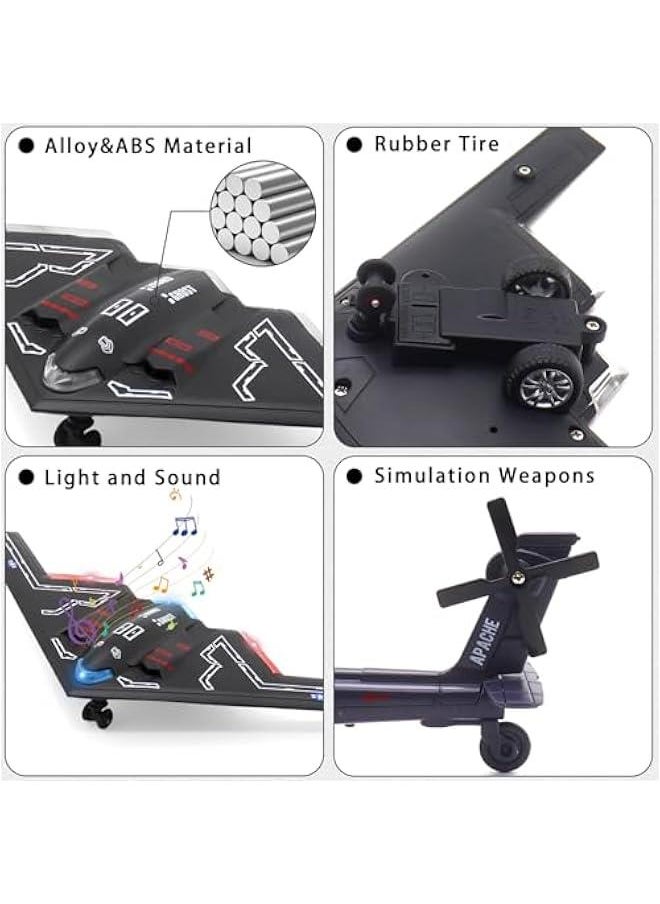 Double Metal Army Fighter Jet and Helicopter Airplane Toys Model with Light and Sound, Military Fighter Aircraft Flying Toys Diecast Pull-back Alloy Plane Toy Jet Models for Kids Birthday Gifts