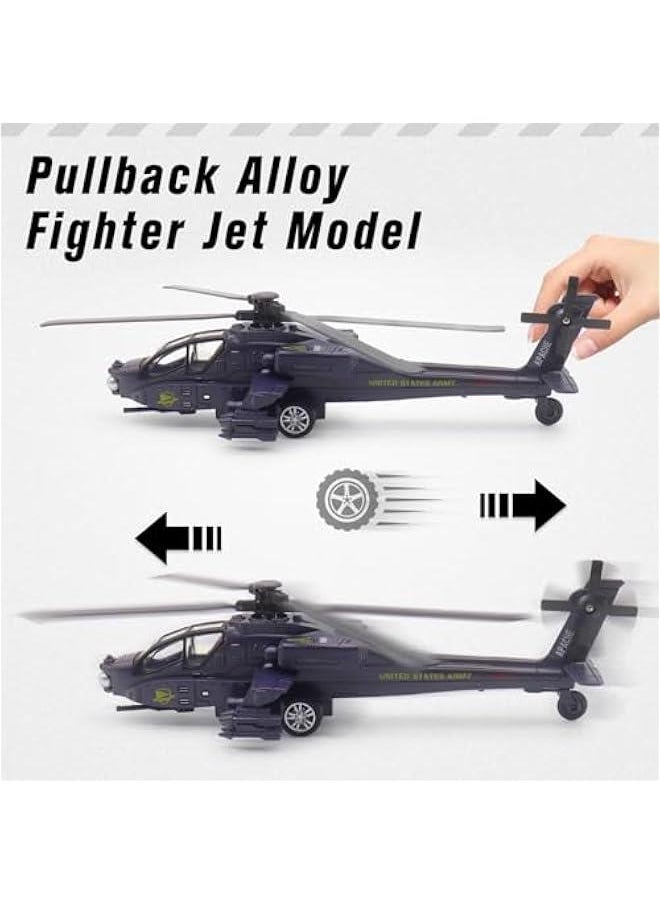 Double Metal Army Fighter Jet and Helicopter Airplane Toys Model with Light and Sound, Military Fighter Aircraft Flying Toys Diecast Pull-back Alloy Plane Toy Jet Models for Kids Birthday Gifts