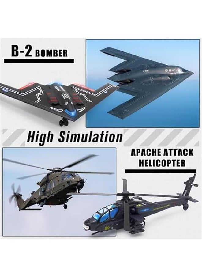 Double Metal Army Fighter Jet and Helicopter Airplane Toys Model with Light and Sound, Military Fighter Aircraft Flying Toys Diecast Pull-back Alloy Plane Toy Jet Models for Kids Birthday Gifts