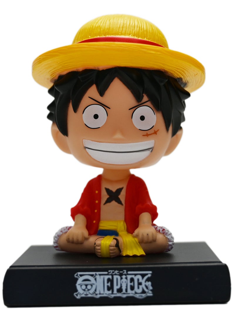 Plastic Super Hero Monkey D Luffy Bobblehead with Mobile Holder for Car Dashboard and Office Desk Multicolor Anime Hero Bobblehead Mobile Phone Holder Car Decorations