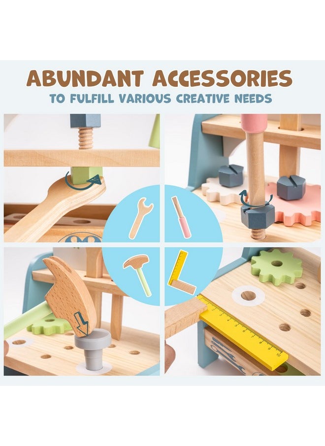 Mini Wooden Play Tool Workbench Set For Kids Toddlers - Construction Toys Gift For 18 Months 2 3 4 5 Years Old Boys Girls