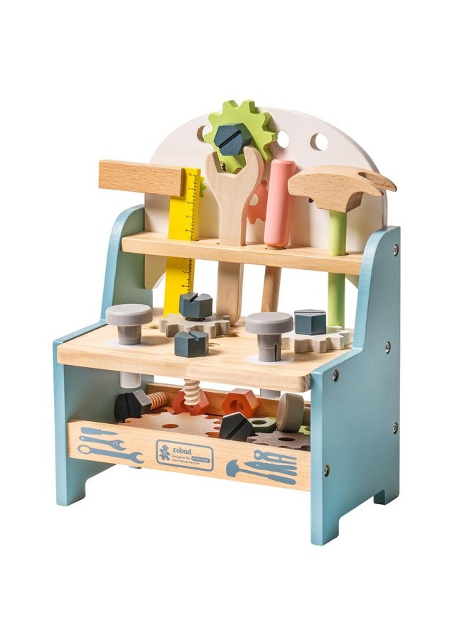 Mini Wooden Play Tool Workbench Set For Kids Toddlers - Construction Toys Gift For 18 Months 2 3 4 5 Years Old Boys Girls