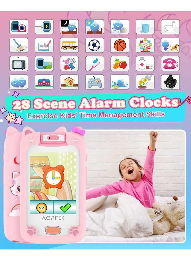 Kids Phone For Girls,Christmas Birthday Gifts For Age 3-7,Touchscreen Toys Phone With 32 Gb Tf Card, Dual Camera, Preschool Learning Device,Toddler Cell Phone With Silicon Cover-Pinkk…