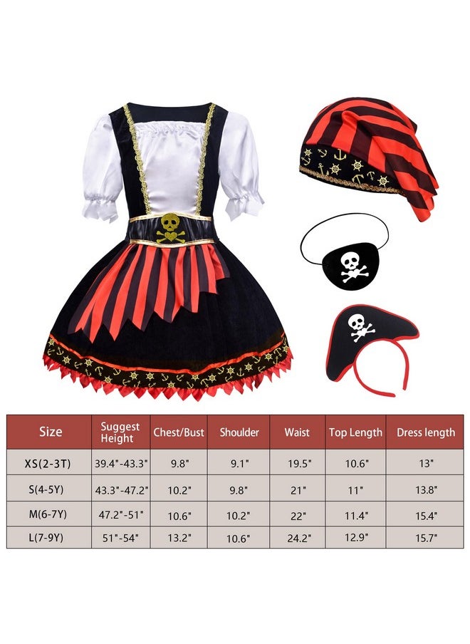 Girls Pirate Costume Kids Pirate Princess Dress Pirate Accessories Hat Hairband Eye Patch Belt Pirate Gems Treasure Toys Birthday Party Favor Gift Christmas Halloween Cosplay Costumes 4-5T