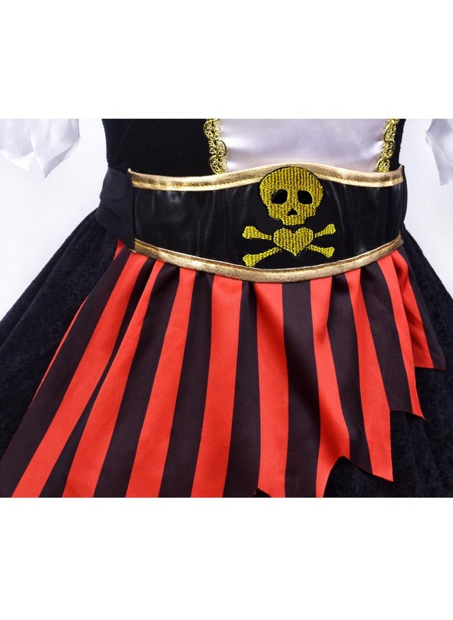 Girls Pirate Costume Kids Pirate Princess Dress Pirate Accessories Hat Hairband Eye Patch Belt Pirate Gems Treasure Toys Birthday Party Favor Gift Christmas Halloween Cosplay Costumes 4-5T