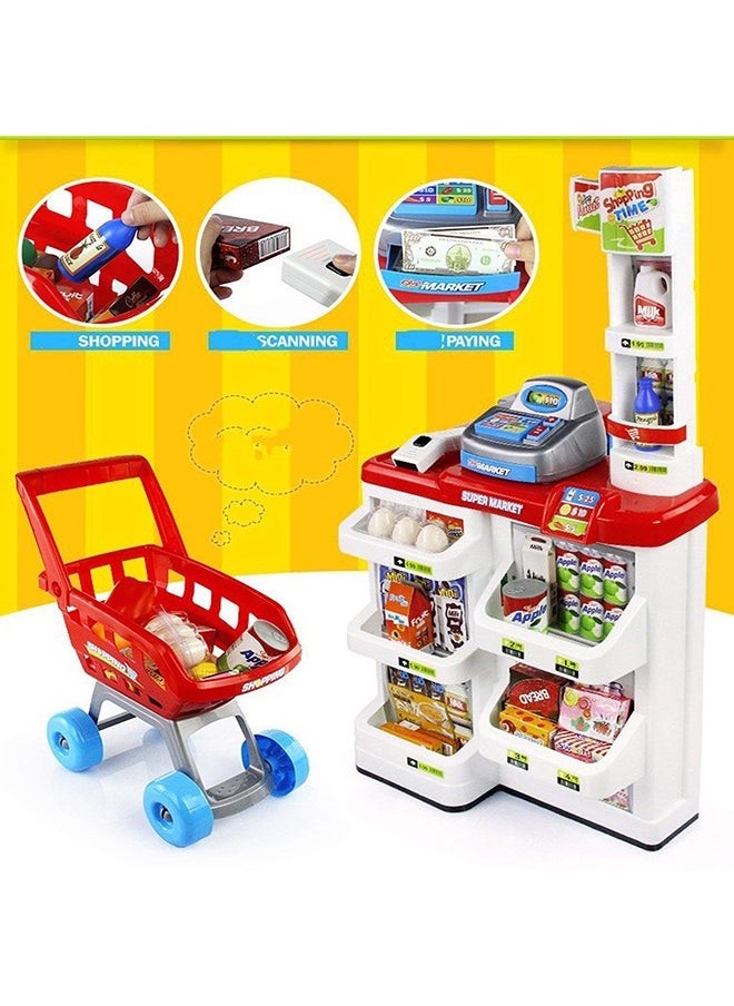 Home Pretend Supermarket Accessories With Trolley Role Play Set Toy For Kids 48x87x52cm