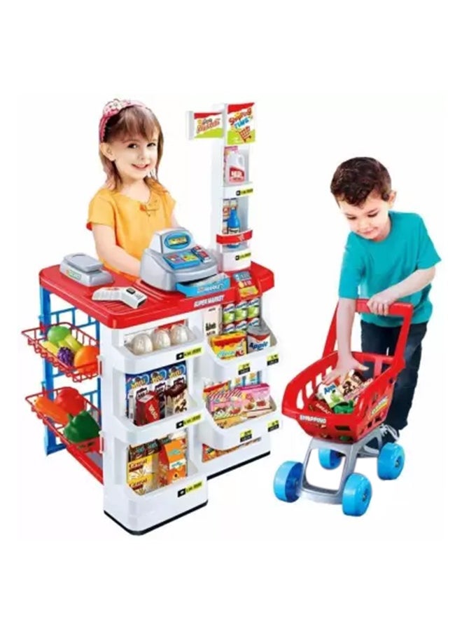 Home Pretend Supermarket Accessories With Trolley Role Play Set Toy For Kids 48x87x52cm