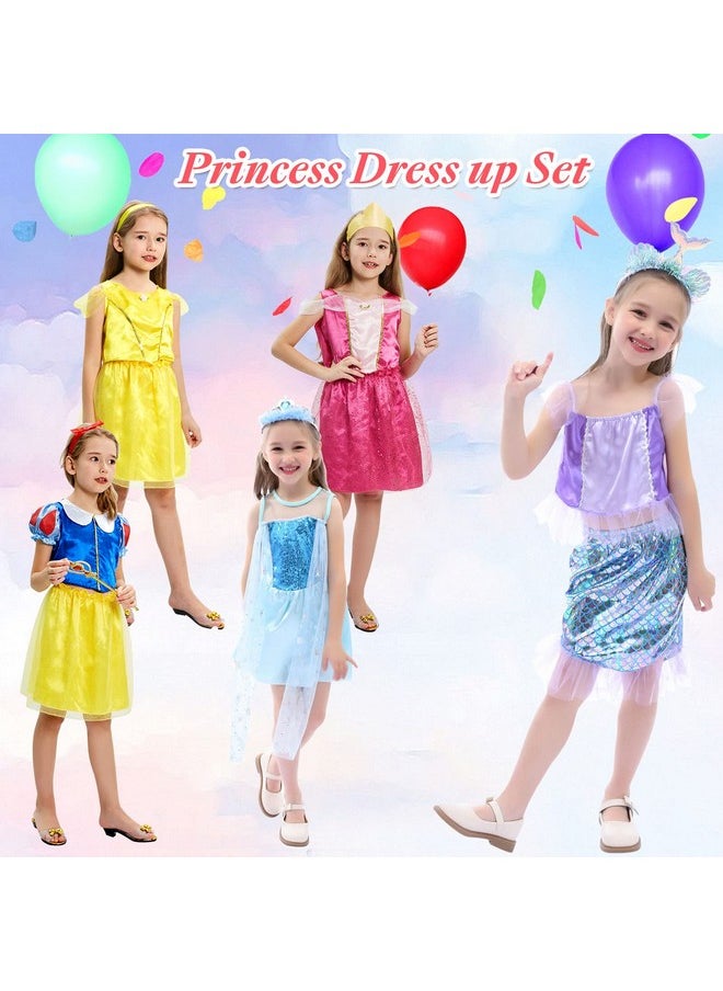 Princess Dress Up Clothes For Little Girls Dress Up Trunk Set Elsa Mermaid Snow Princess Belle Sleeping Beauty Pretend Play Costume Halloween Christmas Birthday Gift For Toddler Girls Age 3 6