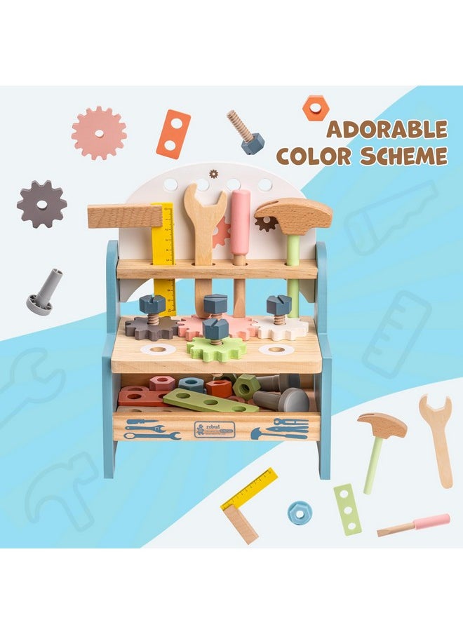 Mini Wooden Play Tool Workbench Set For Kids Toddlers Construction Toys Gift For 18 Months 2 3 4 5 Years Old Boys Girls