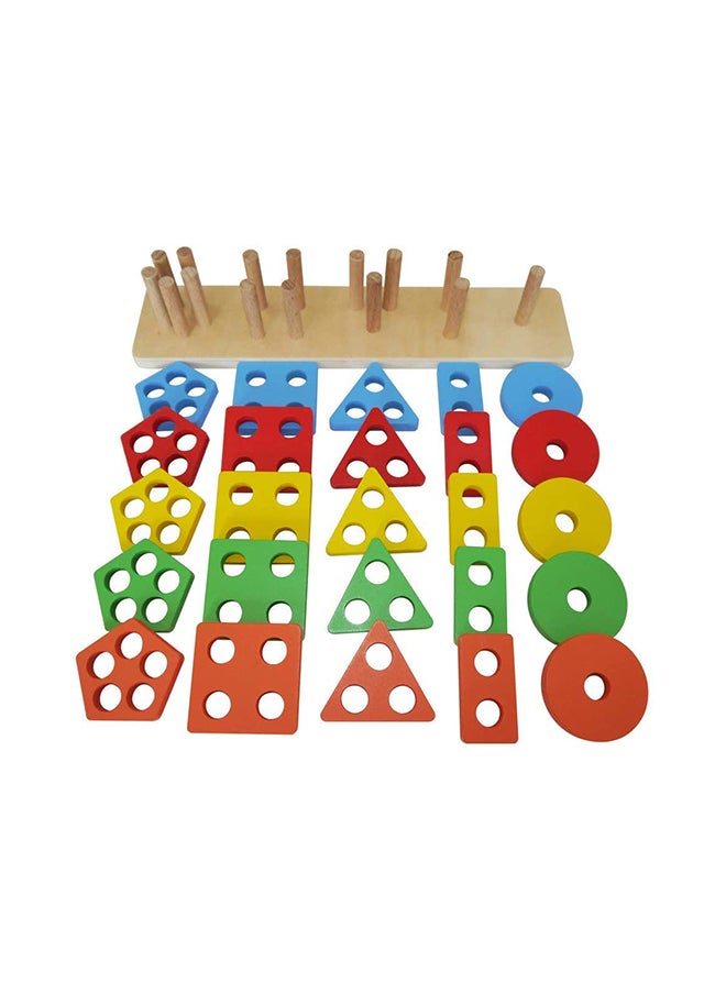 Wooden Geometric Shape Stacking Blocks Multicolored Toy For Upto 12 Months 37x7.5x8cm