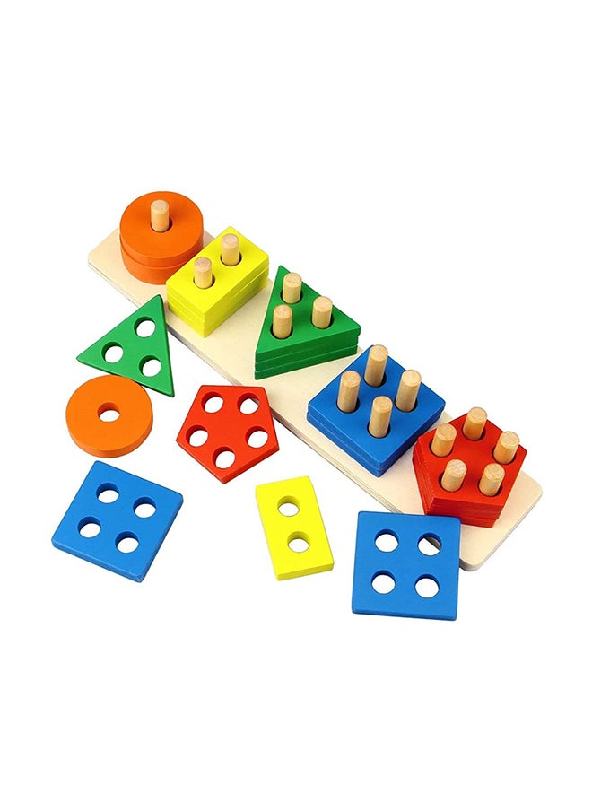 Wooden Geometric Shape Stacking Blocks Multicolored Toy For Upto 12 Months 37x7.5x8cm