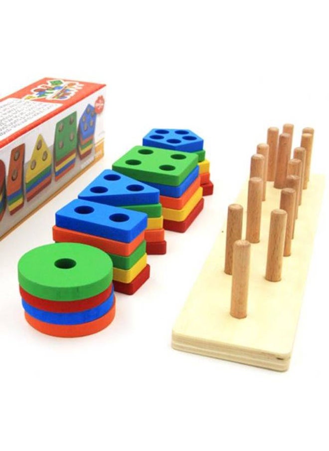 Wooden Geometric Shape Stacking Blocks Multicolored Toy For Upto 12 Months 37x7.5x8cm