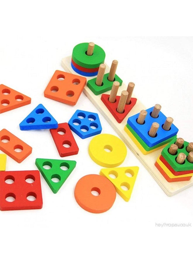 Wooden Geometric Shape Stacking Blocks Multicolored Toy For Upto 12 Months 37x7.5x8cm