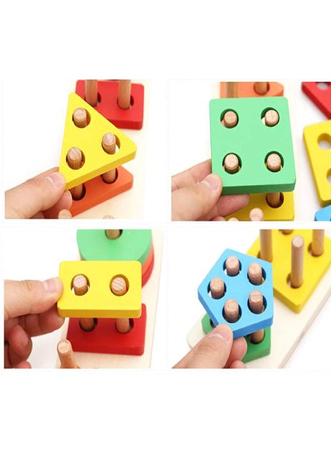 Wooden Geometric Shape Stacking Blocks Multicolored Toy For Upto 12 Months 37x7.5x8cm