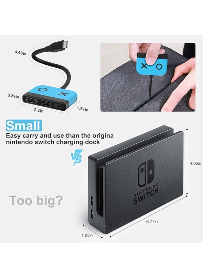 Switch Dock for Nintendo Switch OLED, 3in1 Switch TV Adapter with 4K HDMI, USB 3.0 Port, Type C 65W PD Charging, Portable Docking Station Travel for Nintendo Switch/Switch OLED