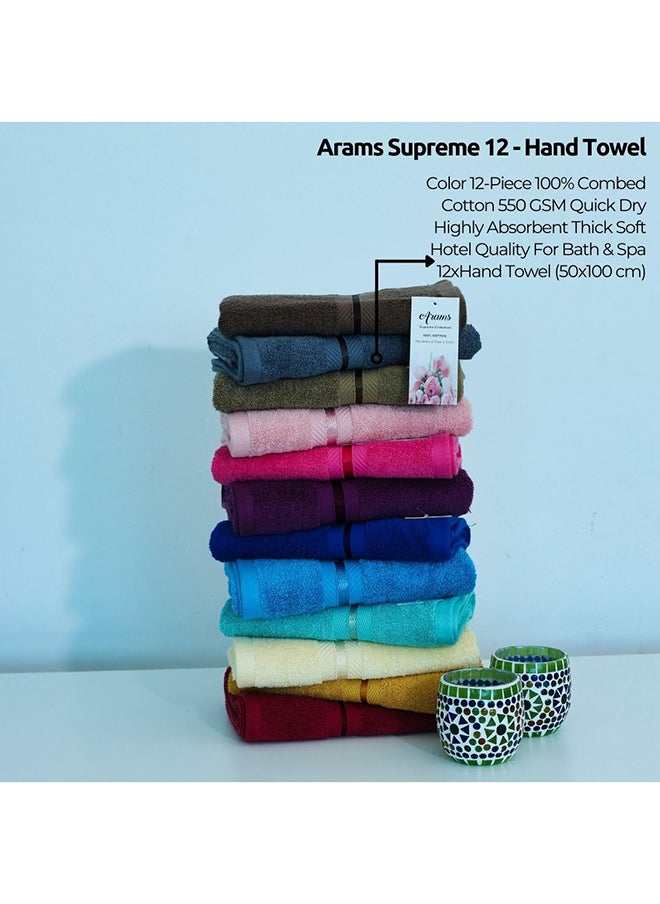 12-Piece Dyed Mix Color Hand Towel Set - 50x100 cm, 100% Cotton, Vibrant and Stylish