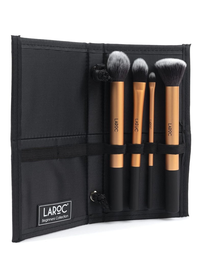 Kabuki Makeup Brushes Set, 4pc LaRoc Complete Beginner Collection Contour Brush Foundation Brush Detailing Brush Buffing Brush Liquid and Powder Face Make Up Brush Set