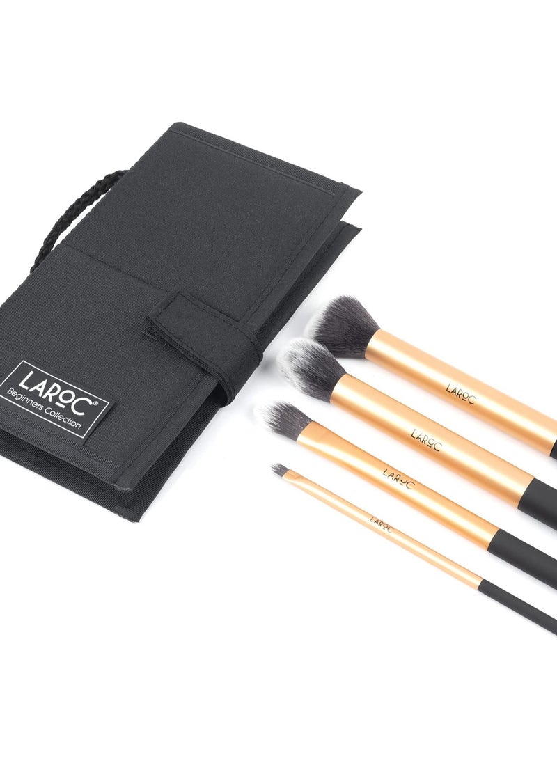 Kabuki Makeup Brushes Set, 4pc LaRoc Complete Beginner Collection Contour Brush Foundation Brush Detailing Brush Buffing Brush Liquid and Powder Face Make Up Brush Set