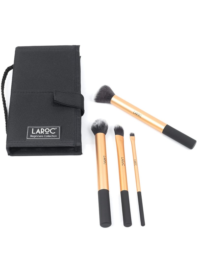 Kabuki Makeup Brushes Set, 4pc LaRoc Complete Beginner Collection Contour Brush Foundation Brush Detailing Brush Buffing Brush Liquid and Powder Face Make Up Brush Set