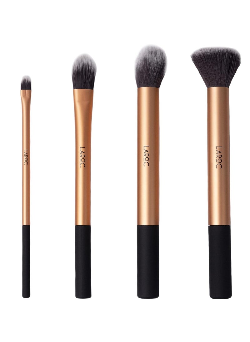 Kabuki Makeup Brushes Set, 4pc LaRoc Complete Beginner Collection Contour Brush Foundation Brush Detailing Brush Buffing Brush Liquid and Powder Face Make Up Brush Set