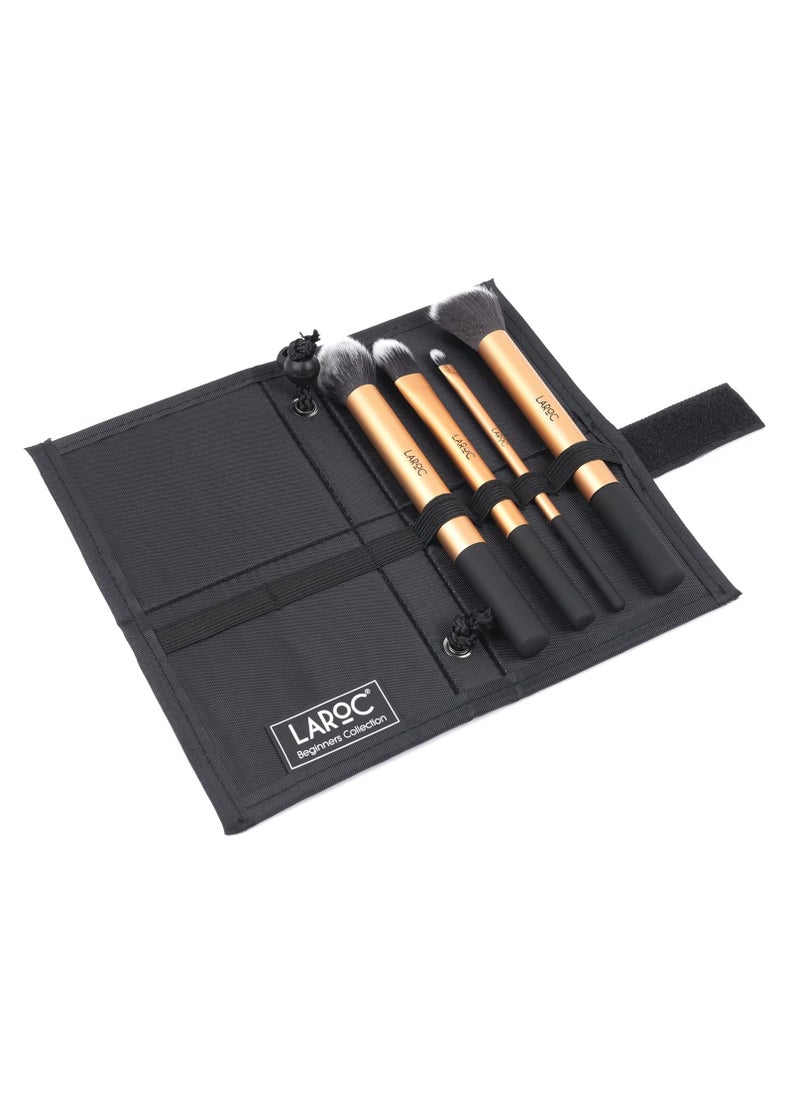 Kabuki Makeup Brushes Set, 4pc LaRoc Complete Beginner Collection Contour Brush Foundation Brush Detailing Brush Buffing Brush Liquid and Powder Face Make Up Brush Set