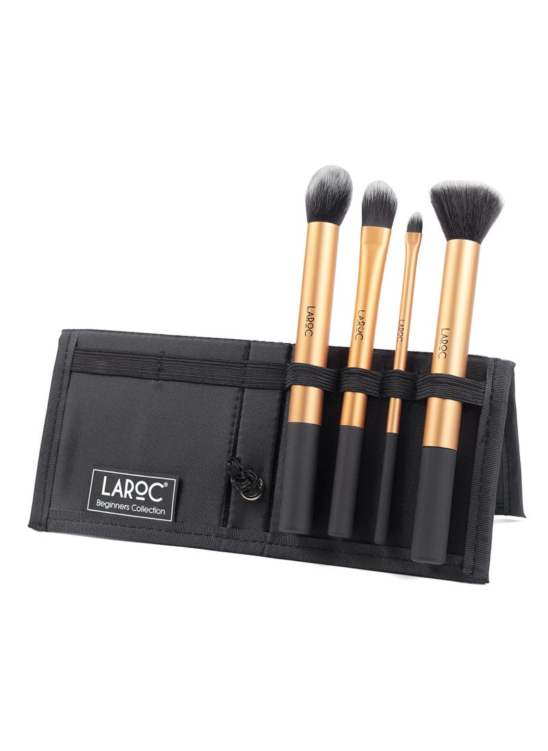 Kabuki Makeup Brushes Set, 4pc LaRoc Complete Beginner Collection Contour Brush Foundation Brush Detailing Brush Buffing Brush Liquid and Powder Face Make Up Brush Set