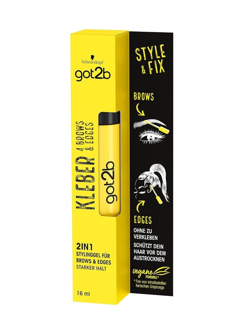 got2b glue 4 brows & edges, 2in1 brow gel & hair mascara, with practical, two-sided eyebrow brush for styling and fixing baby hair, vegan formula, 16 ml