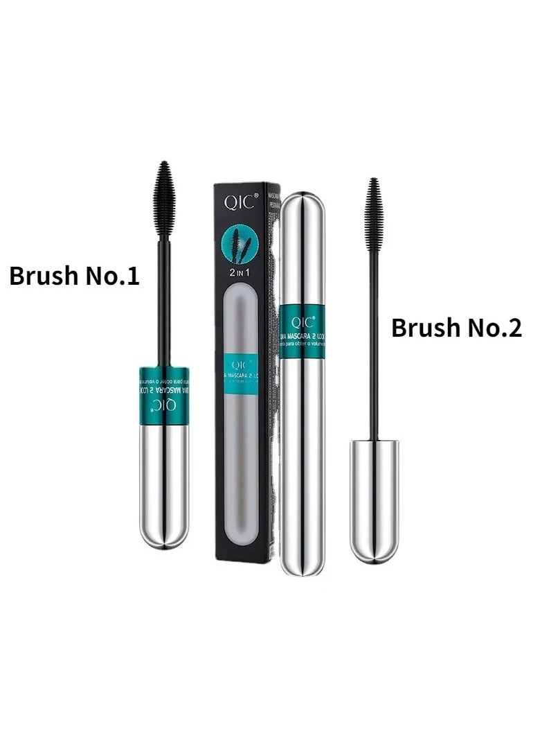 Double Effect 4D Mascara 2 Brush Heads Waterproof Long Curl Natural Thick Eyelash 2in1 Eye Black Mascara