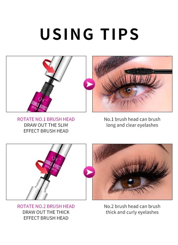 Double Effect 4D Mascara 2 Brush Heads Waterproof Long Curl Natural Thick Eyelash 2in1 Eye Black Mascara