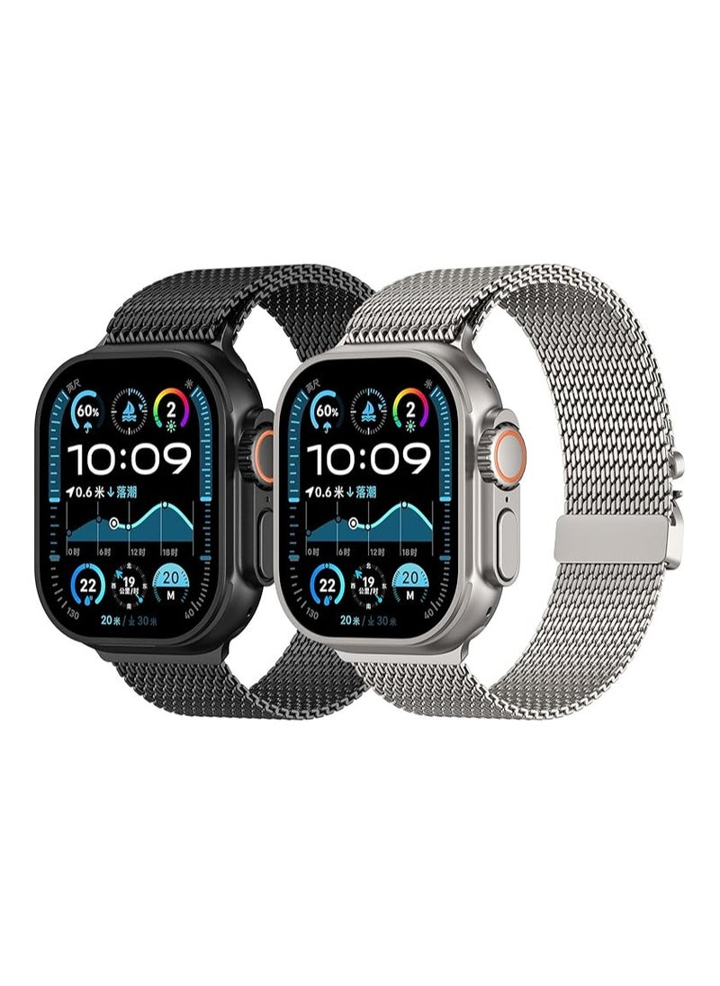 Metal Strap For Apple Watch Ultra 2 (2024) 49mm Smartwatch, Titanium Metal Sport Strap Watch with Milanese Loop (Black and Titanium)