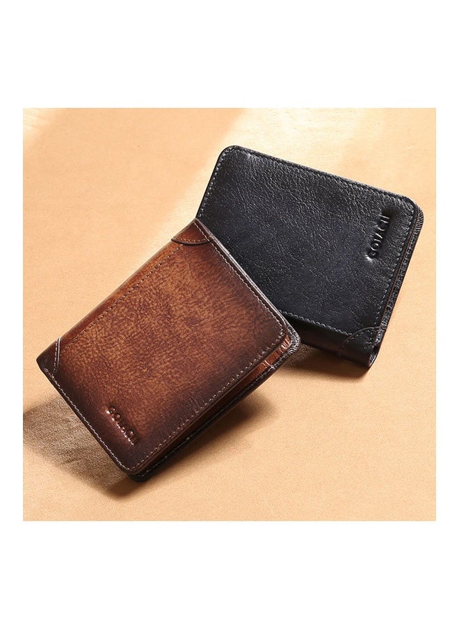 Portable Business Men Faux Leather Bifold Short Wallet Card Cash Holder Purse Brown