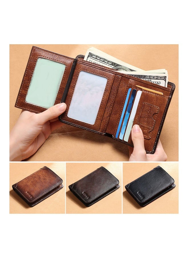 Portable Business Men Faux Leather Bifold Short Wallet Card Cash Holder Purse Brown