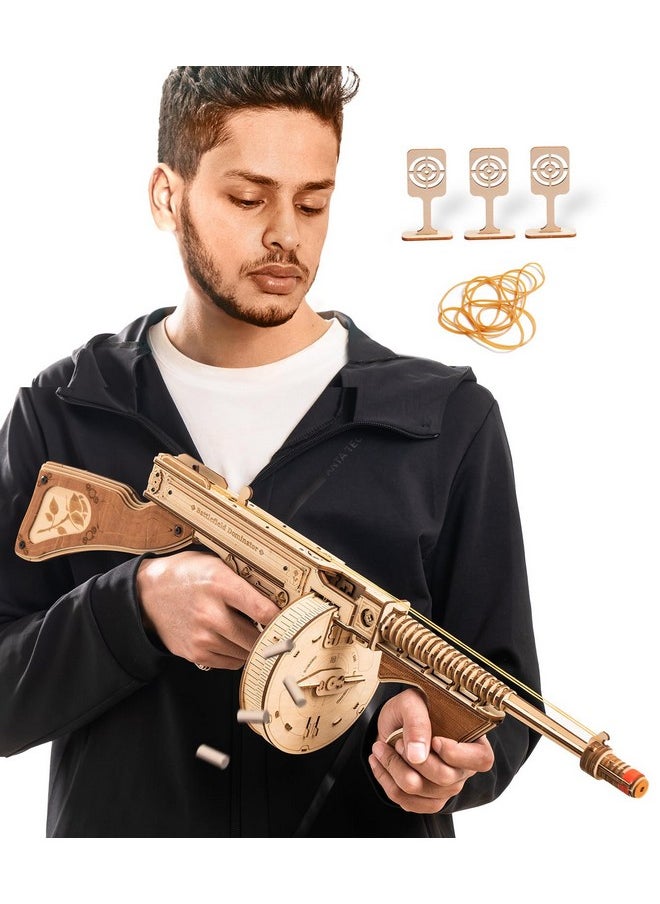 3D Wooden Puzzles For Adults Rubber Band Toy Tommy Gun Model Kits To Build For Adults Wood Puzzles Adult Hobbies For Men Gift Idea For Christmas