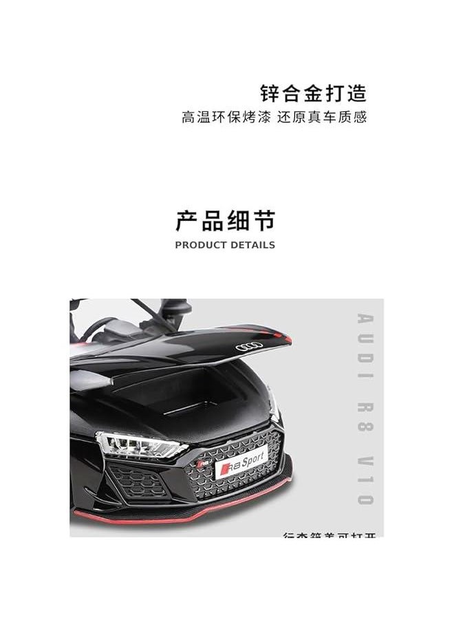 for 1/24 R8 Car Model Sports Car Model Toy Car Imitation Real Model Alloy Toy Car Collection Toy Ornaments(Black)