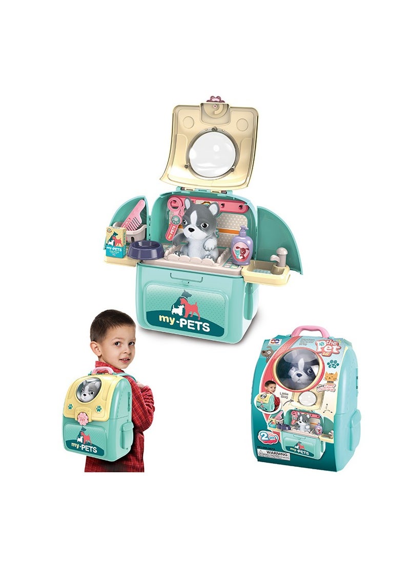 Pretend Play Set 2 In 1 Portable Backpack Pet Care Set for Children